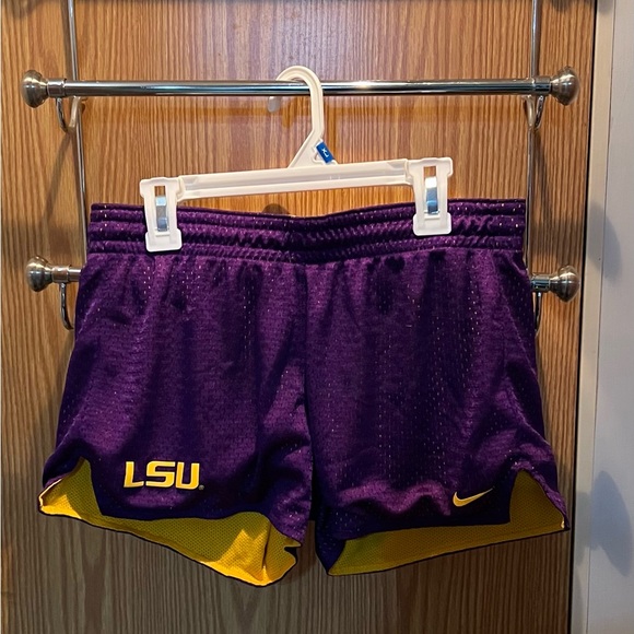 🏈Nike Athletic Shorts Purple and Gold Mesh Design - Picture 1 of 7